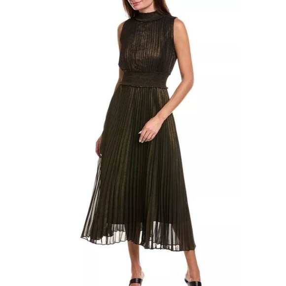 Nanette Nanette Lepore Accordion Pleated Midi Dress Size 4 Black Gold Cocktail - Picture 12 of 16